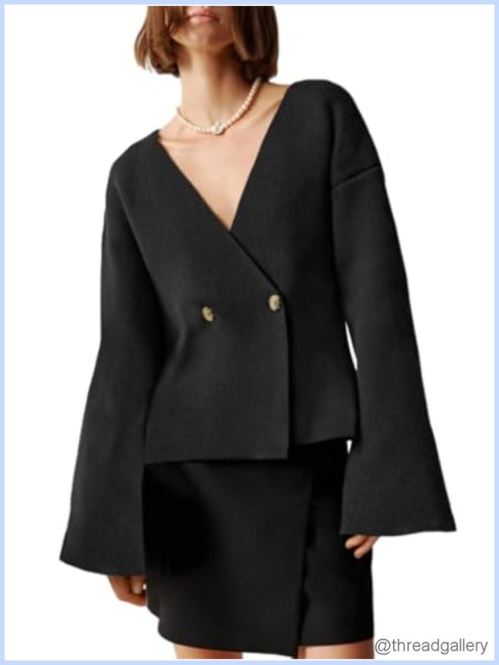 Oversized V Neck Bell Sleeve Button Down Knit Cardigan Sweater Blazer